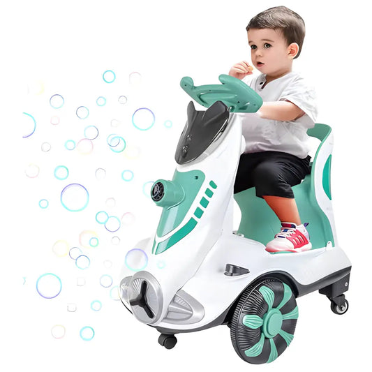 ’6V Dual Motor Kids Ride-On Car with Bubble Maker Music & LED Lights – Push & Ride Electric Vehicle Green’