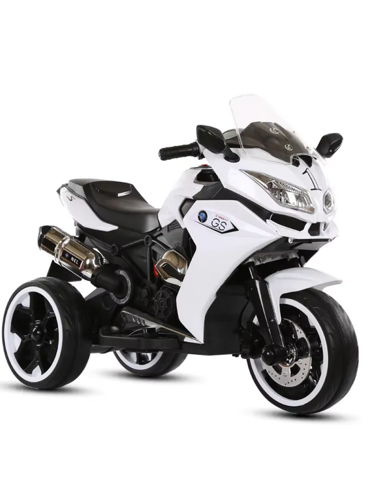 Kids 3-Wheel Electric Ride-On Motorcycle, LED & Music | White