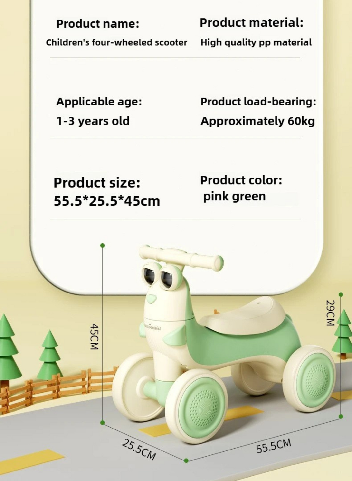 Toddler Balance Car | 4-Wheel Pedal-Free Ride with Music & Glow Lights (Ages 1–3)