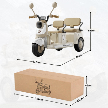Kids Electric Ride-On Motorcycle 2-Seater, 3-Wheel, Music & LED Lights – Beige
