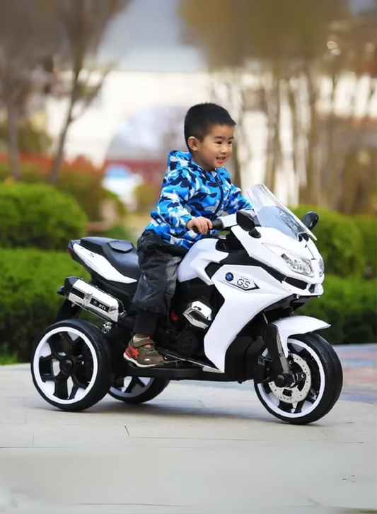 Kids 3-Wheel Electric Ride-On Motorcycle, LED & Music | White