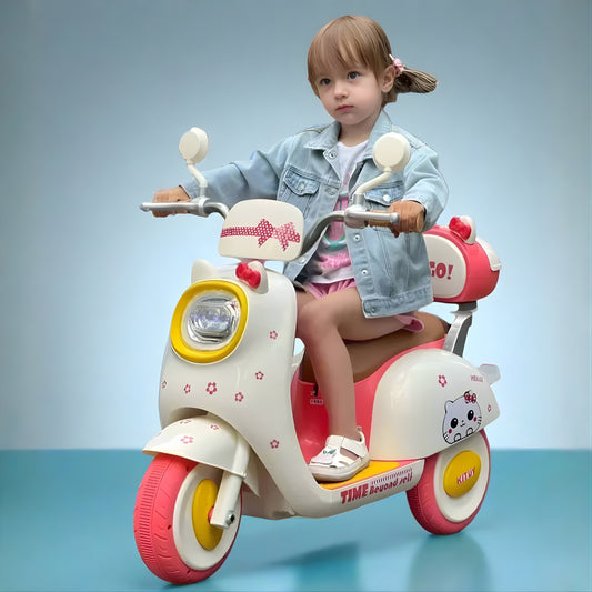 Kids 6V Electric Ride-On Trike | Cute Pet Design, LED Lights & Music – White\Pink