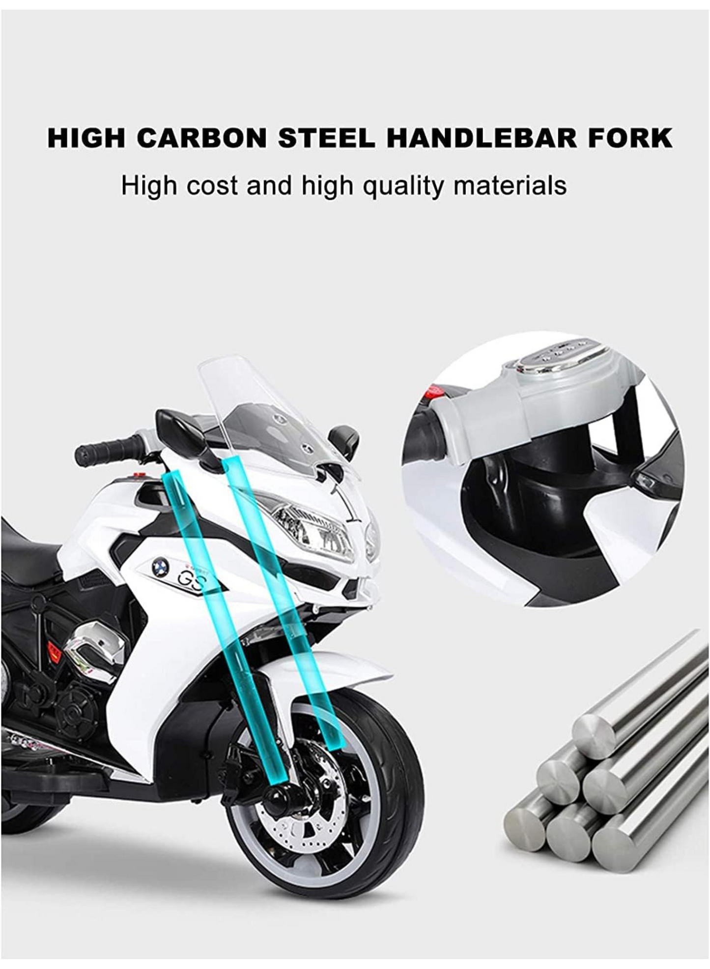 Kids 3-Wheel Electric Ride-On Motorcycle, LED & Music | White