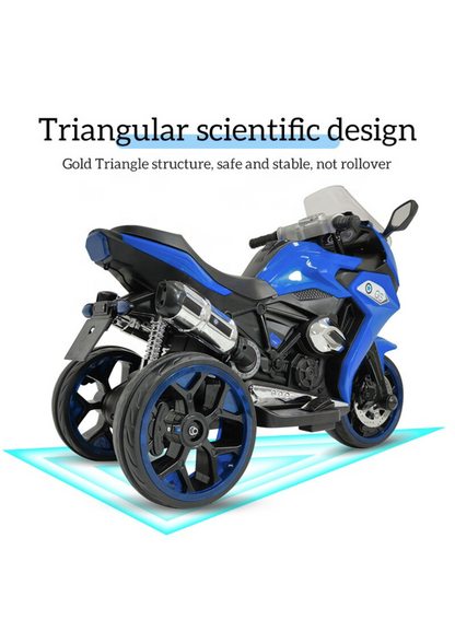 Kids 3-Wheel Electric Ride-On Motorcycle, LED & Music | Blue