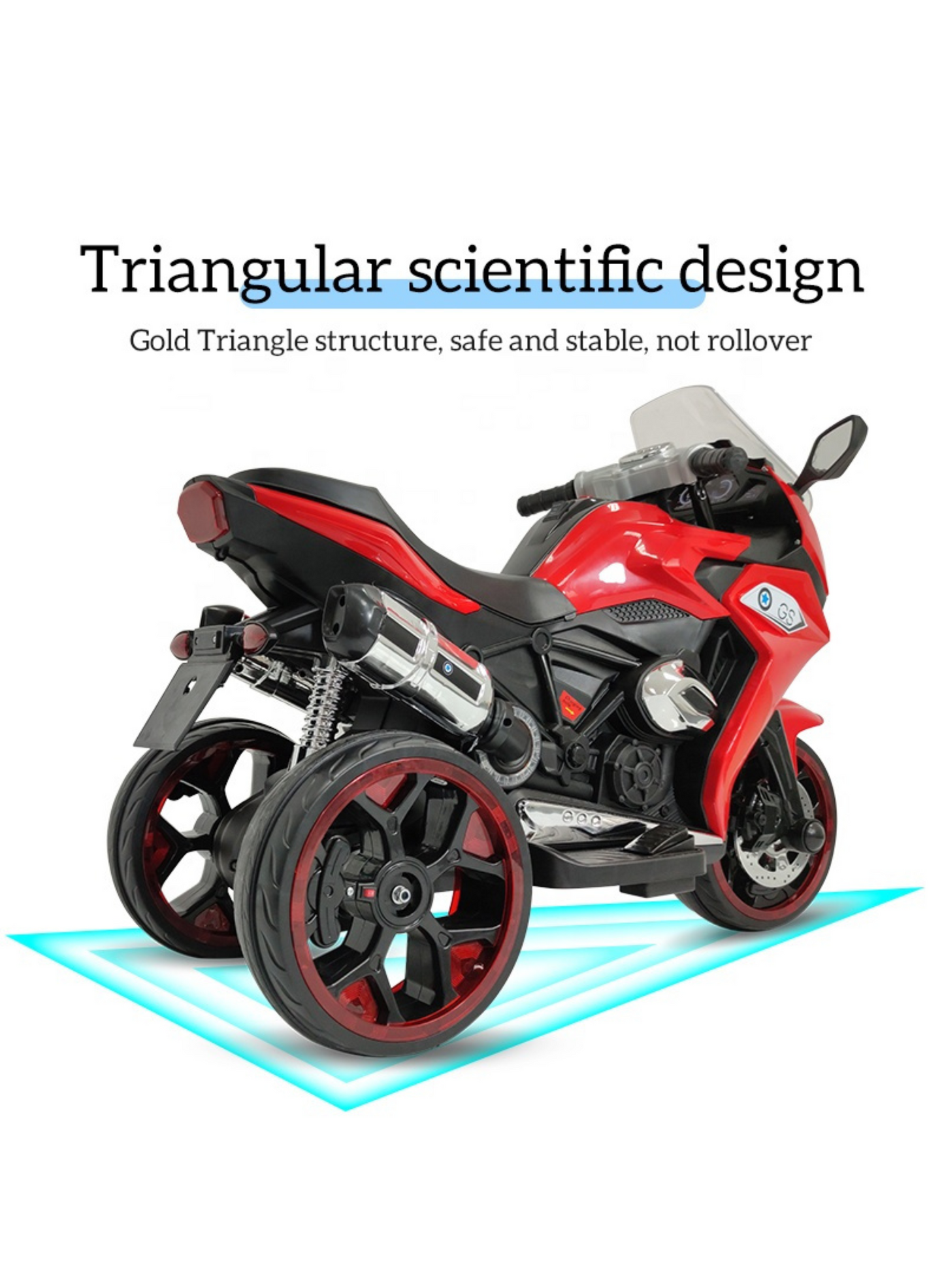 Kids 3-Wheel Electric Ride-On Motorcycle, LED & Music | Red