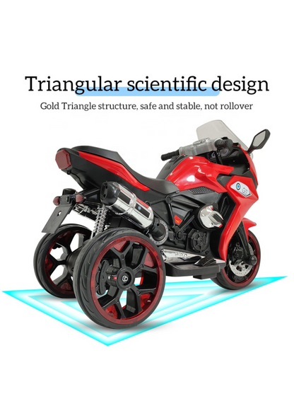 Kids 3-Wheel Electric Ride-On Motorcycle, LED & Music | Red
