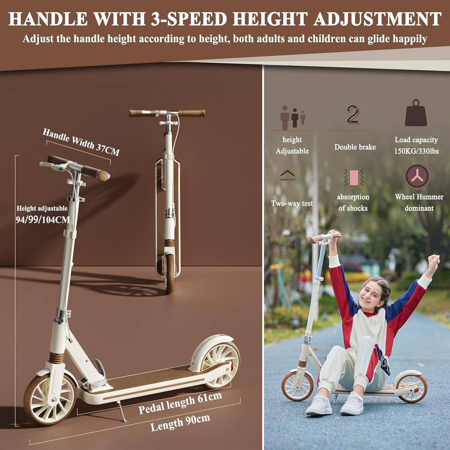 Foldable Kick Scooter for Kids – Lightweight | White
