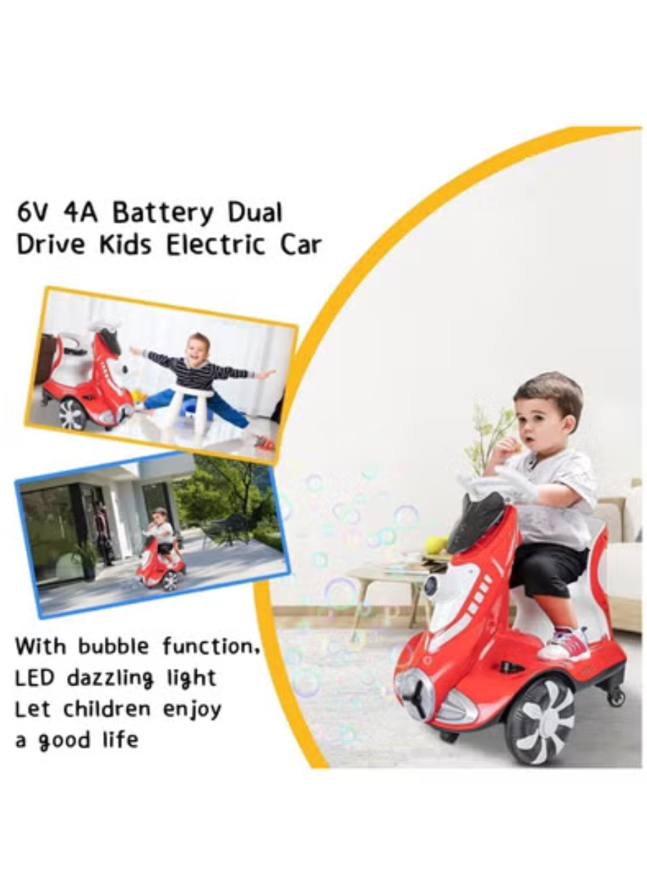 6V Dual Motor Kids Ride-On Car with Bubbles & LED | Red