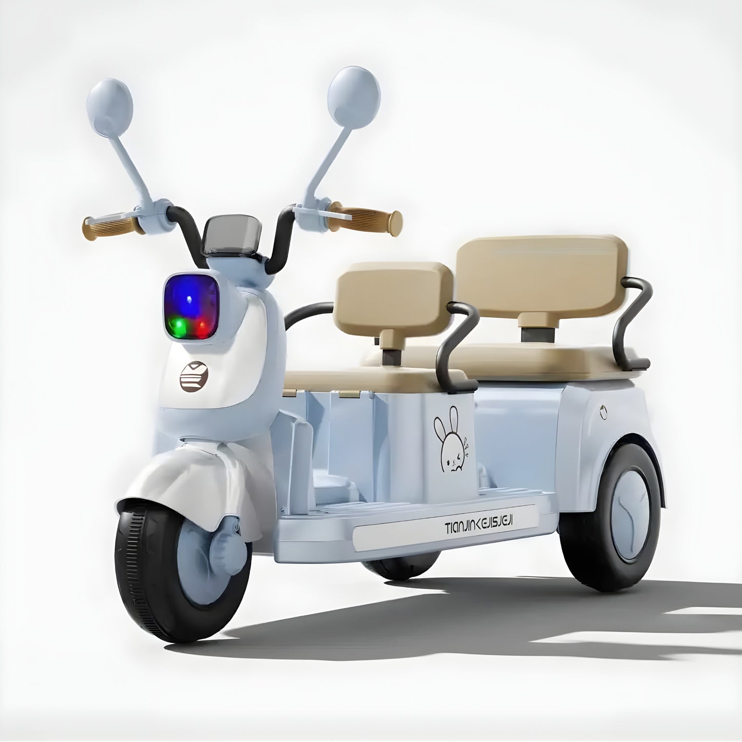 Kids Electric Ride-On Motorcycle 2-Seater, 3-Wheel, Music & LED Lights – Blue