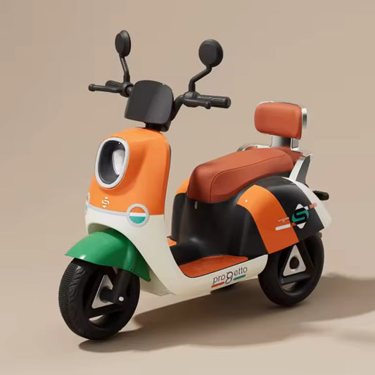 Kids Electric 3-Wheel Ride-On Motorcycle with Lights & Music – Orange