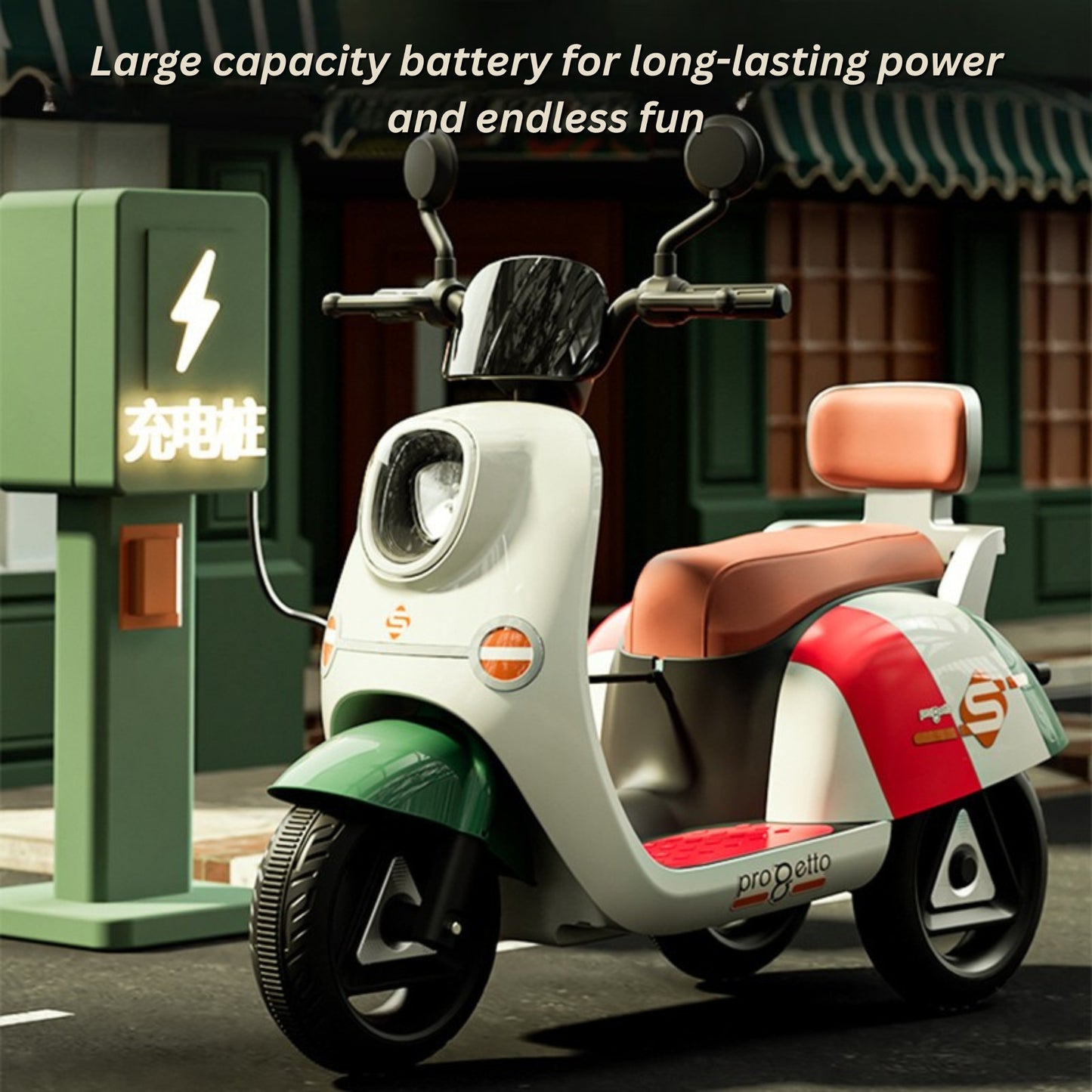 Kids Electric 3-Wheel Ride-On Motorcycle with Lights & Music – Orange