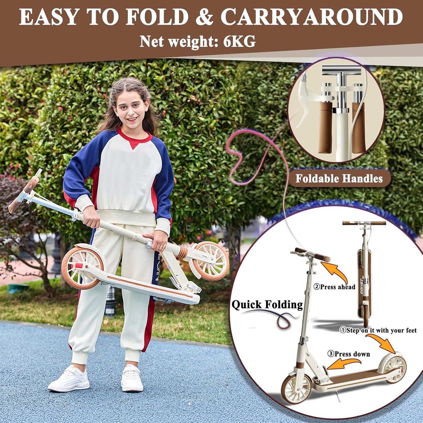Foldable Kick Scooter for Kids – Lightweight | White