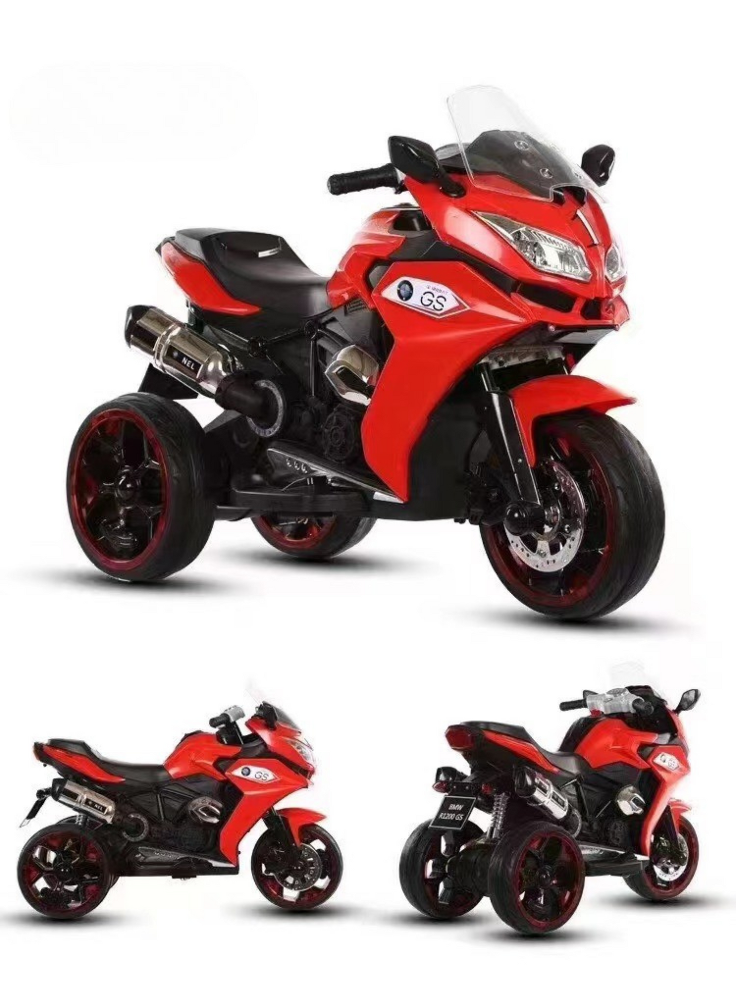 Kids 3-Wheel Electric Ride-On Motorcycle, LED & Music | Red