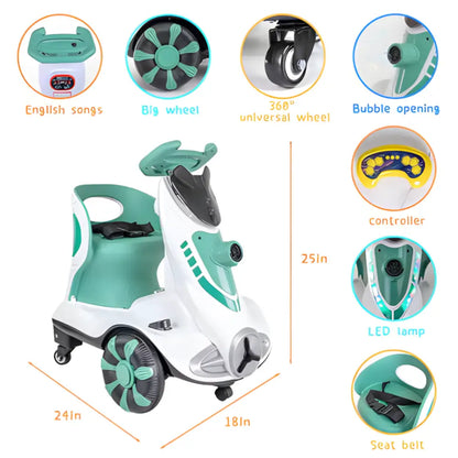 ’6V Dual Motor Kids Ride-On Car with Bubble Maker Music & LED Lights – Push & Ride Electric Vehicle Green’