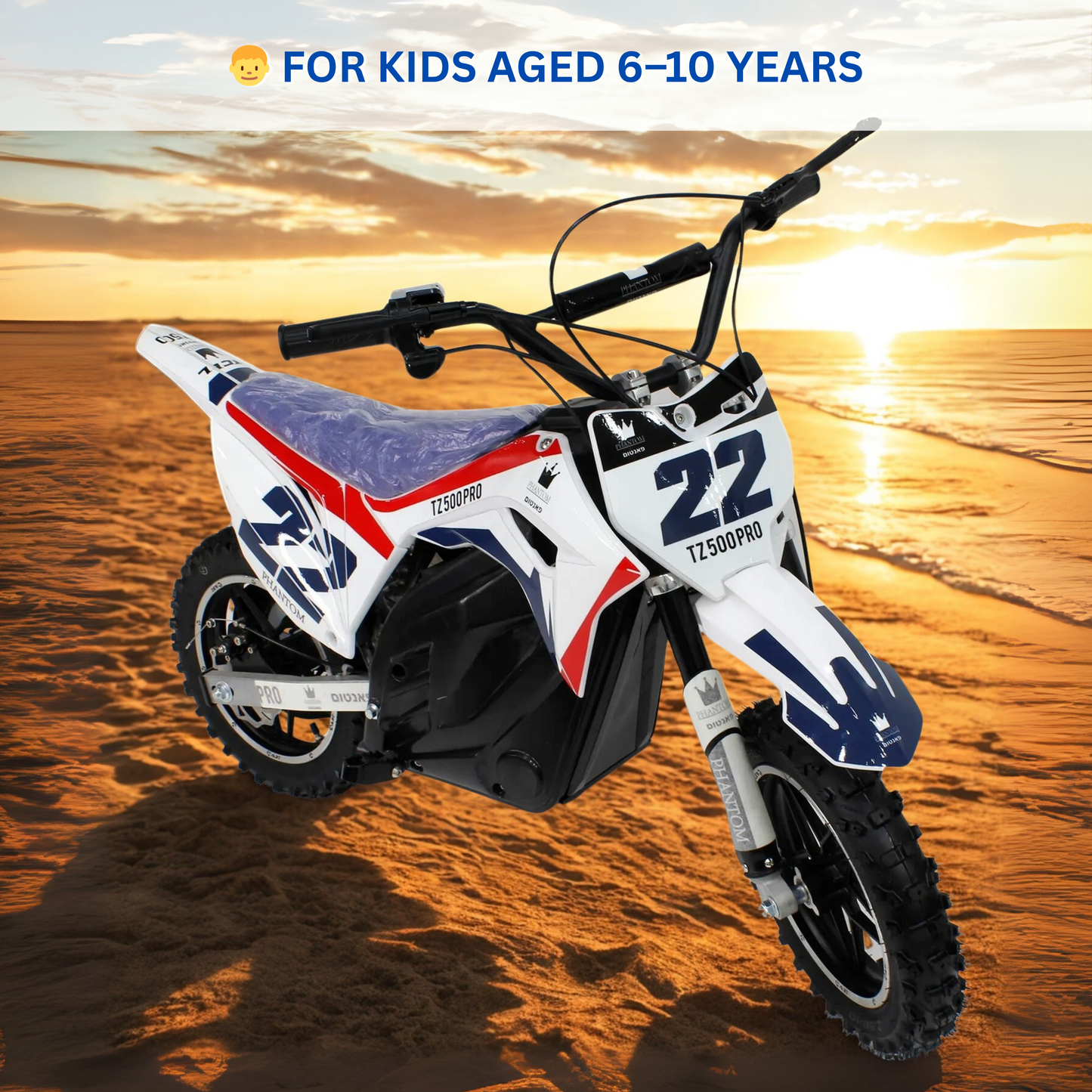 TZ500 Kids Electric Dirt Bike – 500W Off-Road Motorcycle with Dual Suspension, 3 Speed Modes & Long-Range Battery