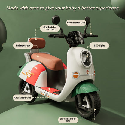 Kids Electric 3-Wheel Ride-On Motorcycle with Lights & Music – White