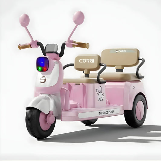 Kids Electric Ride-On Motorcycle 2-Seater, 3-Wheel, Music & LED Lights – Pink